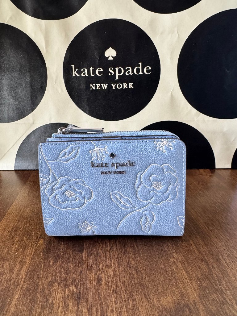 New Kate Spade Floral Small L-Zip Leather Wallet - North Star